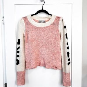 WILDFOX Girl POWER Cream/Pink Marled Sweater
